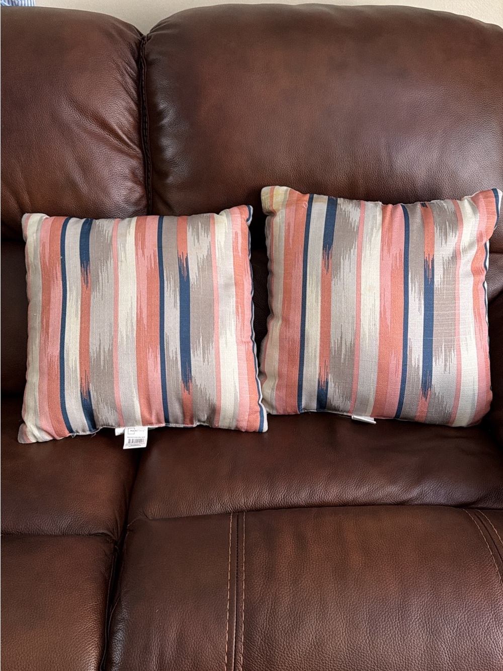 Mainstays Coral, Navy, Cream & Gray Striped Accent Pillow Set